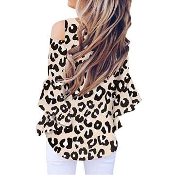 Chuanqi Womens Cold Shoulder Blouse Bell Sleeve Tie Knot Casual Summer Shirt Tops