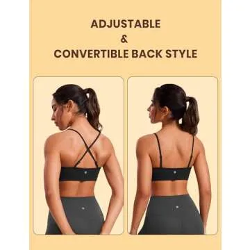 CRZ YOGA Butterluxe V-Neck Sports Bras for Women - Adjustable Thin Straps Padded Yoga Top Basic Wireless Camisole Black Large