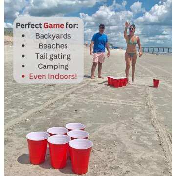 Jumbo Pong - Giant Yard Pong Outdoor Games Yard Games Lawn, Beach, Camping, Tailgating or Backyard - Durable Giant Cups with Indoor/Outdoor Ball and Pump Included