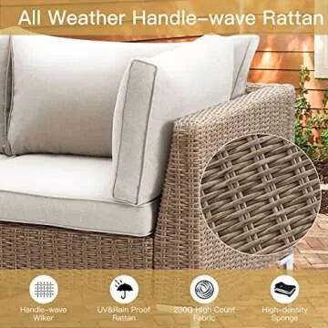 GYUTEI 7 Pieces Outdoor Patio Furniture Set,Boho Outdoor Conversation Set, All Weather Wicker Rattan Patio Sectional Sofa with Thick Cushions and Coffee Table for Garden, Backyard (Gray)
