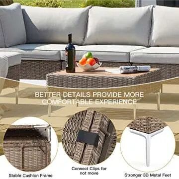 GYUTEI 7 Pieces Outdoor Patio Furniture Set,Boho Outdoor Conversation Set, All Weather Wicker Rattan Patio Sectional Sofa with Thick Cushions and Coffee Table for Garden, Backyard (Gray)