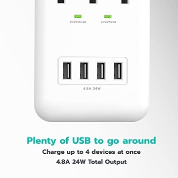 KMC 3-Outlet Wall Mount Surge Protector with USB