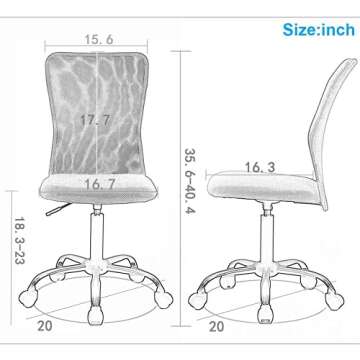 Small Office Chair No Arms Desk Chair with Wheels, Adjustable Mid Back for Small Space Ergonomic Tas...