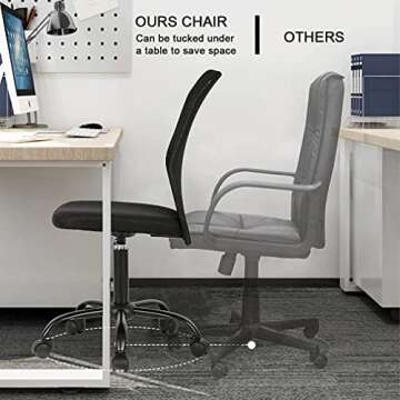 Small Office Chair No Arms Desk Chair with Wheels, Adjustable Mid Back for Small Space Ergonomic Task Chair Armless Mesh Chair Simple Modern Computer Chair for Home Office Bedroom, Black