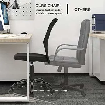 Small Office Chair No Arms Desk Chair with Wheels, Adjustable Mid Back for Small Space Ergonomic Task Chair Armless Mesh Chair Simple Modern Computer Chair for Home Office Bedroom, Black