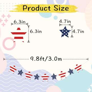 VILIFEVER Patriotic Star Garland Banner for 4th of July Decorations, Red White Blue Stars Bunting fo...