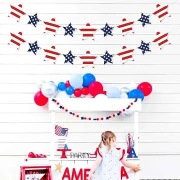 VILIFEVER Patriotic Star Garland Banner for 4th of July Decorations, Red White Blue Stars Bunting for Memorial Day, Veterans Day, Independence Day Decorations Patriotic Holiday Hanging Decorations