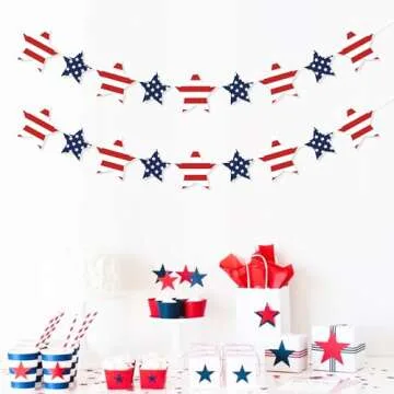 VILIFEVER Patriotic Star Garland Banner for 4th of July Decorations, Red White Blue Stars Bunting for Memorial Day, Veterans Day, Independence Day Decorations Patriotic Holiday Hanging Decorations