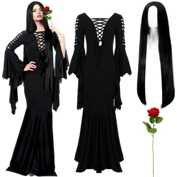 Leumoi 3 Pcs Halloween Witch Costumes for Women Gothic Floor Dress Cosplay
