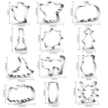 12Pcs Halloween Cookie Cutters Set - Stainless Steel Sandwich Cutter Shapes, Pumpkin Ghost Bat Cat Coffin Broom Spide Hat Shapes Biscuit Cookie Fondant Cutters for Halloween Food Party Decorations