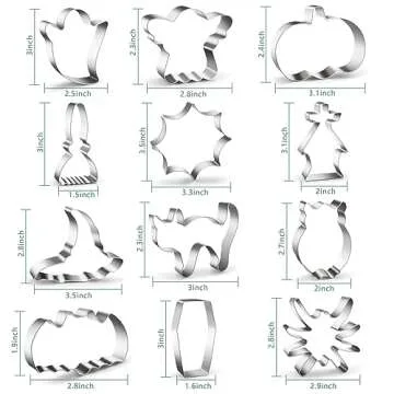 12Pcs Halloween Cookie Cutters Set - Stainless Steel Sandwich Cutter Shapes, Pumpkin Ghost Bat Cat Coffin Broom Spide Hat Shapes Biscuit Cookie Fondant Cutters for Halloween Food Party Decorations