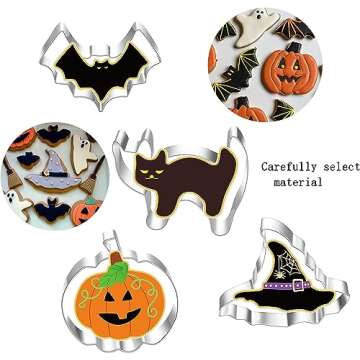 12Pcs Halloween Cookie Cutters Set - Stainless Steel Sandwich Cutter Shapes, Pumpkin Ghost Bat Cat Coffin Broom Spide Hat Shapes Biscuit Cookie Fondant Cutters for Halloween Food Party Decorations