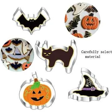12Pcs Halloween Cookie Cutters Set - Stainless Steel Sandwich Cutter Shapes, Pumpkin Ghost Bat Cat Coffin Broom Spide Hat Shapes Biscuit Cookie Fondant Cutters for Halloween Food Party Decorations