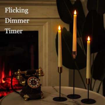 Homemory 6 Pcs Waxy Flameless Taper Candles with Remote, Flickering Battery Operated Taper Candles, Led Flameless Candlesticks Classic Tall Taper Candles for Home, Wedding, Party, Ivory, 9.6 inches