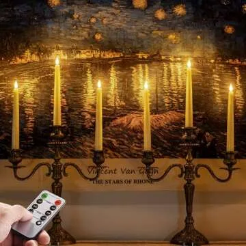 Homemory 6 Pcs Waxy Flameless Taper Candles with Remote, Flickering Battery Operated Taper Candles, Led Flameless Candlesticks Classic Tall Taper Candles for Home, Wedding, Party, Ivory, 9.6 inches