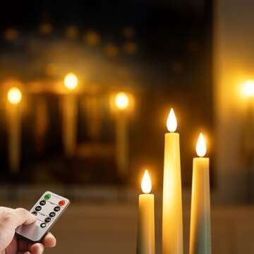 Homemory 6 Pcs Waxy Flameless Taper Candles with Remote, Flickering Battery Operated Taper Candles, Led Flameless Candlesticks Classic Tall Taper Candles for Home, Wedding, Party, Ivory, 9.6 inches