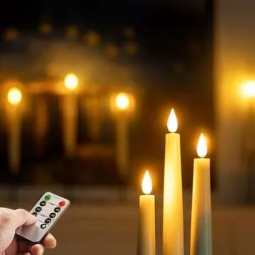 Homemory 6 Pcs Waxy Flameless Taper Candles with Remote, Flickering Battery Operated Taper Candles, Led Flameless Candlesticks Classic Tall Taper Candles for Home, Wedding, Party, Ivory, 9.6 inches