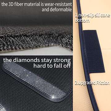 Shiny Bling Diamond Waterproof Anti Slip Car Floor Mats for Girls&Women,Upgraded Design with Friction,Rhinestone Breathable Universal Mats for Vehicles