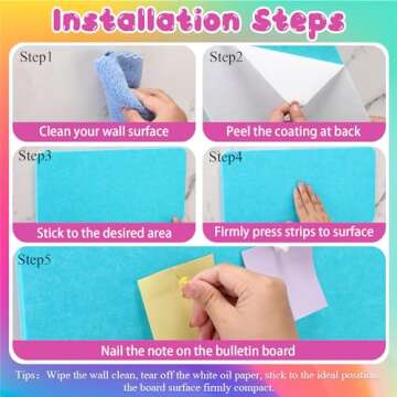 VitalCozy 7 Pcs Felt Pin Board Bar Strips 15.7" x 7.9'' - 2/5" Thick Bulletin Board Strip Rainbow Color Notice Memo Note Board with 60 Push Pins Self Adhesive Felt Board for Wall Home Office School