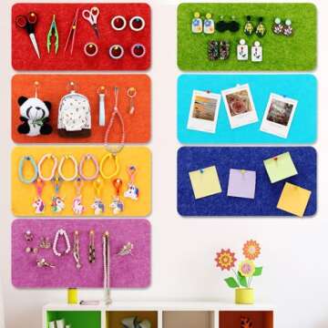 VitalCozy 7 Pcs Felt Pin Board Bar Strips 15.7" x 7.9'' - 2/5" Thick Bulletin Board Strip Rainbow Color Notice Memo Note Board with 60 Push Pins Self Adhesive Felt Board for Wall Home Office School