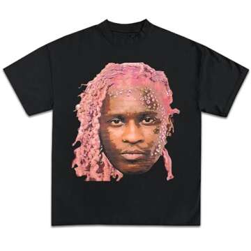 Thugs Graphic T-Shirt, Young Thugger Face Pink Hair Vintage Rapper Graphic Tee Merch for Men Women - Pink Hair