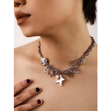 Cool Silver Star Pendant Choker Necklace for Women