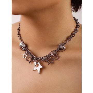 Cool Silver Star Pendant Choker Necklace for Women
