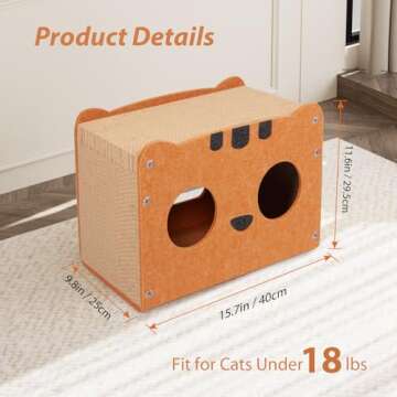 Cat House for Indoor Cats, Cat Scratch Condo for Multiple & Large Cats Up to 18lbs,Scratch Resistant...