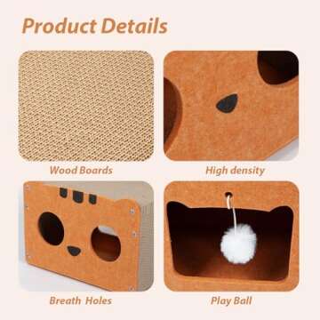 Cat House for Indoor Cats, Cat Scratch Condo for Multiple & Large Cats Up to 18lbs,Scratch Resistant Cat Caves with Scratch Cardboard for Cats,Rabbits use (Brown Squirrel)