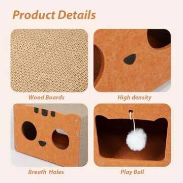 Cat House for Indoor Cats, Cat Scratch Condo for Multiple & Large Cats Up to 18lbs,Scratch Resistant Cat Caves with Scratch Cardboard for Cats,Rabbits use (Brown Squirrel)