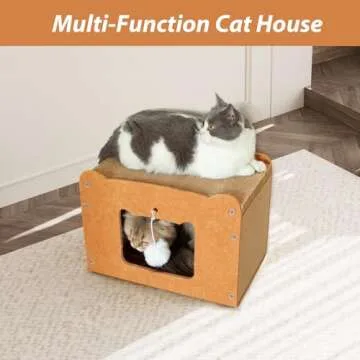 Cat House for Indoor Cats, Cat Scratch Condo for Multiple & Large Cats Up to 18lbs,Scratch Resistant Cat Caves with Scratch Cardboard for Cats,Rabbits use (Brown Squirrel)