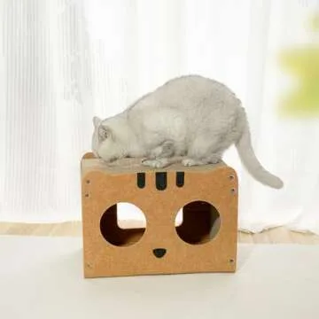 Cat House for Indoor Cats, Cat Scratch Condo for Multiple & Large Cats Up to 18lbs,Scratch Resistant Cat Caves with Scratch Cardboard for Cats,Rabbits use (Brown Squirrel)