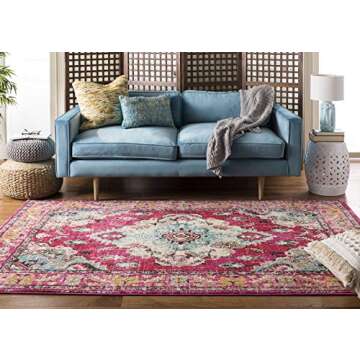 SAFAVIEH Monaco Collection Accent Rug - 3' x 5', Pink & Multi, Boho Chic Medallion Distressed Design...