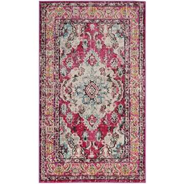 SAFAVIEH Monaco Collection Accent Rug - 3' x 5', Pink & Multi, Boho Chic Medallion Distressed Design, Non-Shedding & Easy Care, Ideal for High Traffic Areas in Entryway, Living Room, Bedroom (MNC243D)