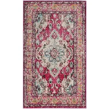 SAFAVIEH Monaco Collection Accent Rug - 3' x 5', Pink & Multi, Boho Chic Medallion Distressed Design, Non-Shedding & Easy Care, Ideal for High Traffic Areas in Entryway, Living Room, Bedroom (MNC243D)