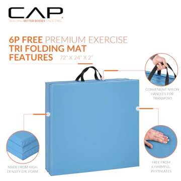CAP Barbell All Purpose Folding Anti Tear Exercise Training Aerobic Fitness Gym & Gymnastics Balance Mat. 72"L x 24"W x 2"Thick. BLUE
