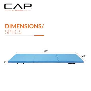 CAP Barbell All Purpose Folding Anti Tear Exercise Training Aerobic Fitness Gym & Gymnastics Balance Mat. 72"L x 24"W x 2"Thick. BLUE