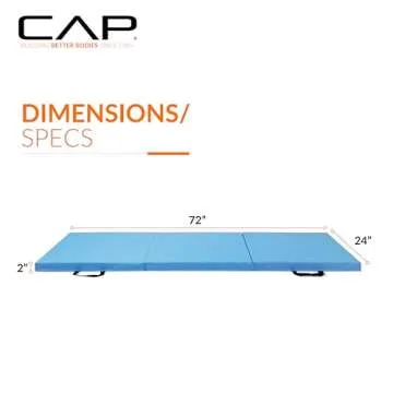 CAP Barbell All Purpose Folding Anti Tear Exercise Training Aerobic Fitness Gym & Gymnastics Balance Mat. 72"L x 24"W x 2"Thick. BLUE