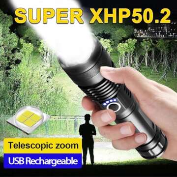 kwznob Rechargeable LED Flashlights 10000 High Lumens, Super Bright Tactical Flashlight with 5 Modes...