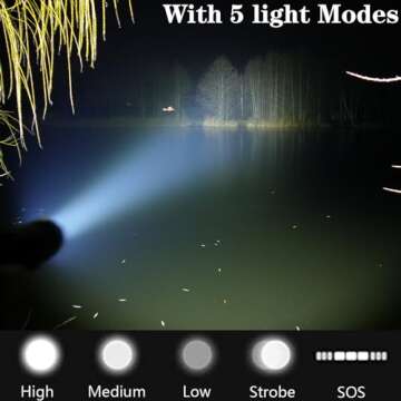 kwznob Rechargeable LED Flashlights 10000 High Lumens, Super Bright Tactical Flashlight with 5 Modes, Powerful Zoomable Flash Light, Waterproof Handheld Flashlight for Hiking Emergencies
