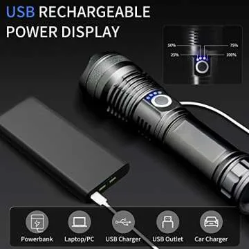 kwznob Rechargeable LED Flashlights 10000 High Lumens, Super Bright Tactical Flashlight with 5 Modes, Powerful Zoomable Flash Light, Waterproof Handheld Flashlight for Hiking Emergencies