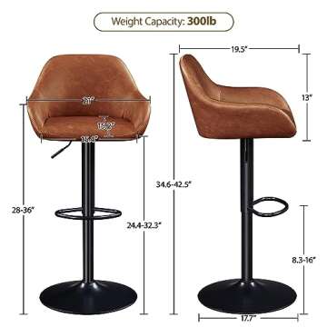 Yaheetech Swivel Counter Height Bar Stools Set of 2, Adjustable PU Leather Chairs with Footrest