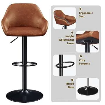 Yaheetech PU Leather Adjustable Bar Stools Set of 2