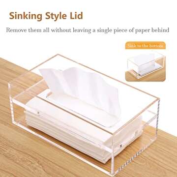 SANRUI Clear Acrylic Facial Tissue Box Cover Holder with 8mm Top Lid Rectangle Napkin Dispenser Organizer for Bathroom, Kitchen and Office Desk