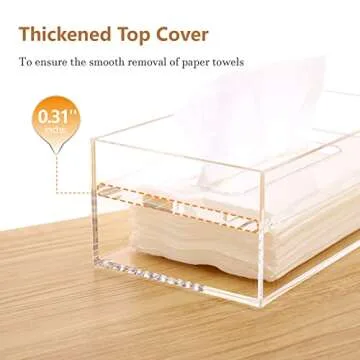 SANRUI Clear Acrylic Facial Tissue Box Cover Holder with 8mm Top Lid Rectangle Napkin Dispenser Organizer for Bathroom, Kitchen and Office Desk