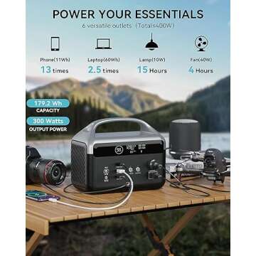 DaranEner Portable Power Station 56000mAh, 179.2Wh LiFePO4 Battery Backup w/ 2 300W (Peak 600W) AC Outlets, 1.5hrs Fast Charging, Power Bank for Hurricane Emergency/Outdoor Camping/RVs/Home Use