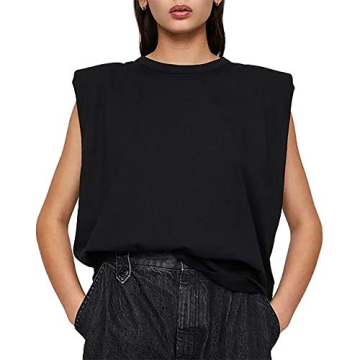 Stylish Women’s Cotton Padded Shoulder Sleeveless Tee