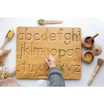 KOOKAROO Letter Sensory Board: Wooden Alphabet Tracing Board, Montessori Letter Learning Toy for Kids Ages 3 & Up, Double Sided (Upper & Lower Case Letters), Sturdy Hardwood, 14.9 x 11.8 Inches
