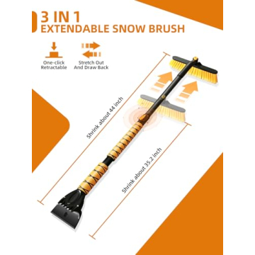 Jkapy 44 Inch Ice Scraper Snow Brush and Ice Scraper for Car Windshield,Extendable Snow Scraper and Brush with Comfortable Foam Grip for Truck Vehicle Automobile Snow Removal
