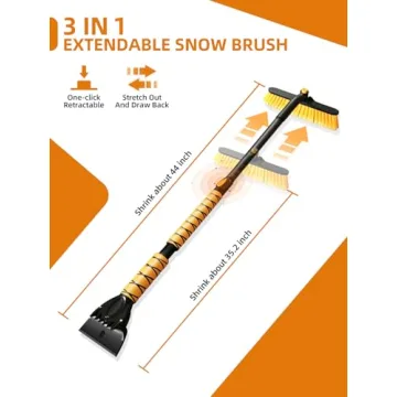 Jkapy 44 Inch Ice Scraper Snow Brush and Ice Scraper for Car Windshield,Extendable Snow Scraper and Brush with Comfortable Foam Grip for Truck Vehicle Automobile Snow Removal